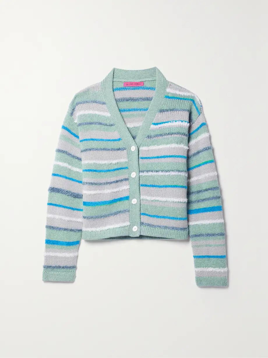 The Elder Statesman - Striped Intarsia Cashmere-blend Cardigan - Blue Cover