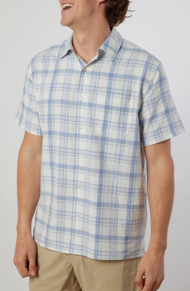 Rainforest Old Harbour Plaid Cotton Short Sleeve Button-Up Shirt in Blue/White Cover