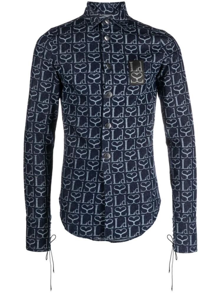 Ludovic de Saint Sernin monogram-print logo-patch shirt - Blue Cover