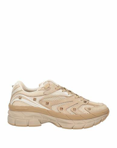 Valentino Garavani Man Sneakers Beige Leather, Textile fibers Cover