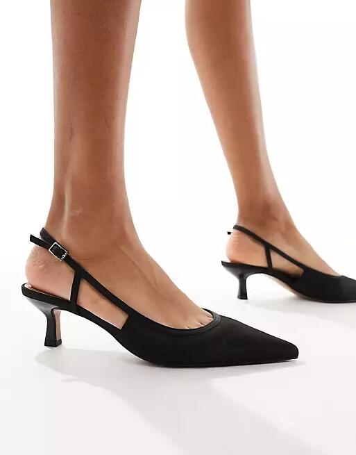 ASOS DESIGN Strut slingback kitten heeled shoes in black Cover