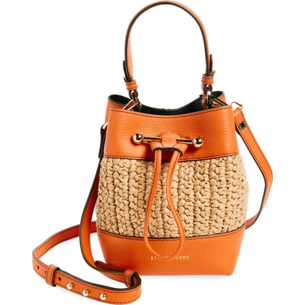 Strathberry Osette Raffia & Leather Bucket Bag in Marmalade Cover