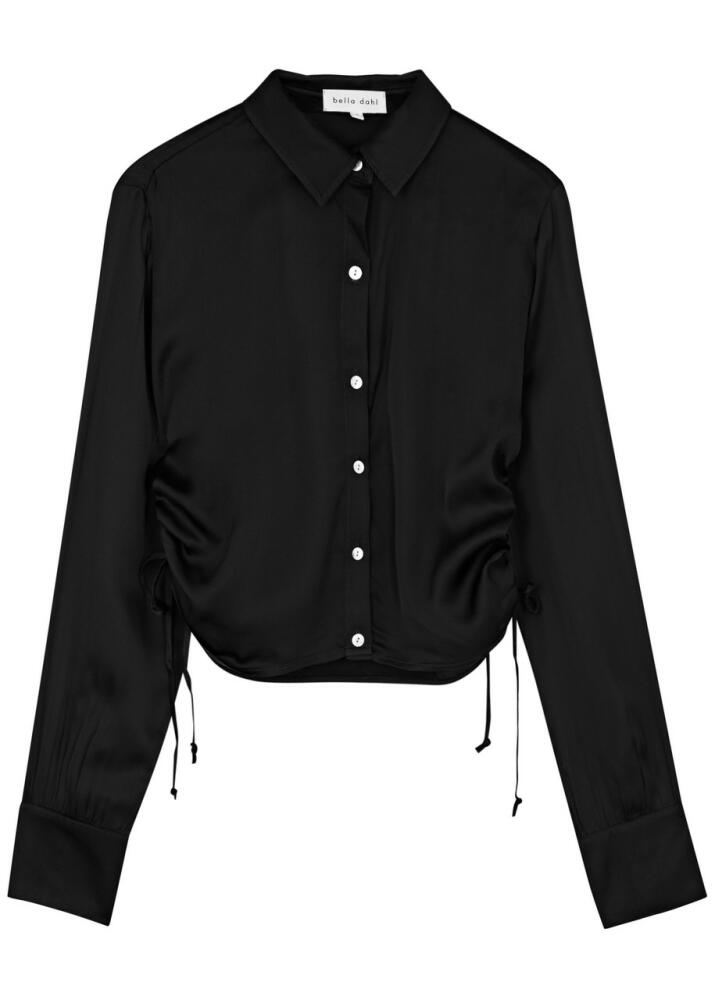 Bella Dahl Ruched Cropped Satin Shirt - Black Cover