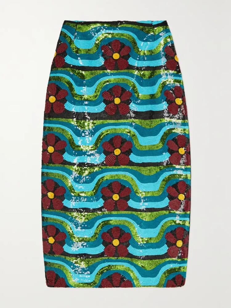 La DoubleJ - Sequined Wool-blend Midi Skirt - Blue Cover