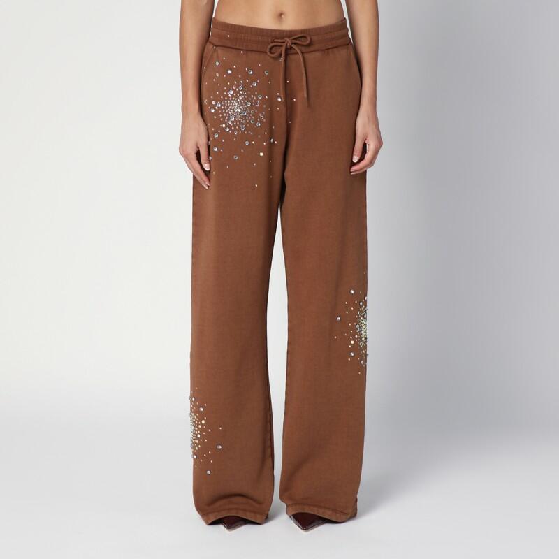 Des Phemmes Brown cotton trousers with crystals Cover