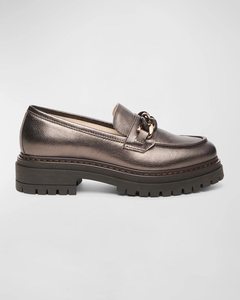 NeroGiardini Metallic Leather Chain Lug-Sole Loafers Cover