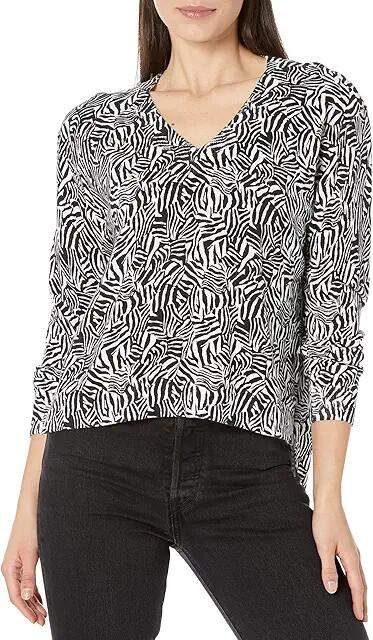 MICHAEL Michael Kors Printed Zebra Boxy V-Neck (Black/White) Women's T Shirt Cover