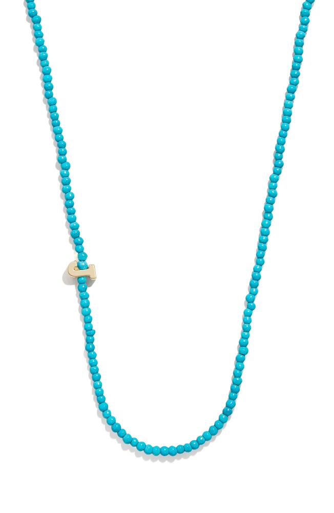 BaubleBar Turquoise Bead Initial Charm Necklace in Gold J Cover