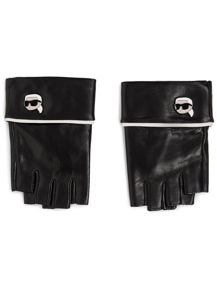 Karl Lagerfeld Ikonik leather fingerless gloves - Black Cover