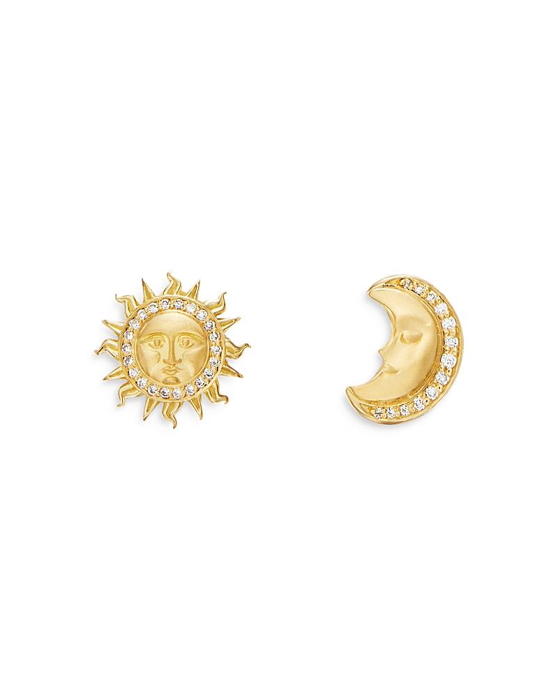 Temple St. Clair 18K Yellow Gold Celestial Diamond Sun & Moon Mismatch Stud Earrings Cover