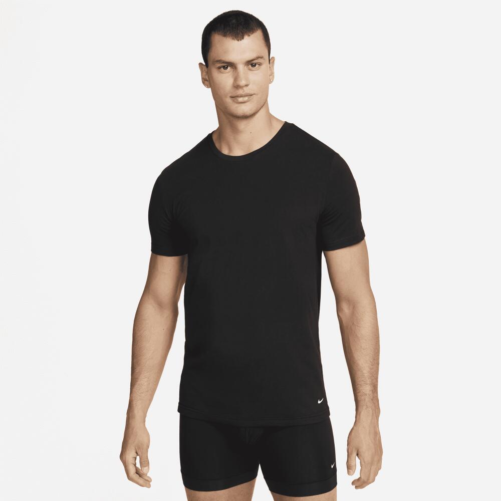 Nike Men's Dri-FIT Essential Cotton Stretch Slim Fit Crew Neck Undershirt (2-Pack) in Black Cover