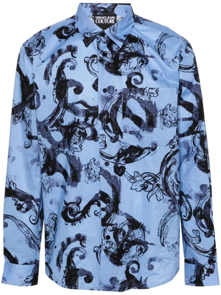 Versace Jeans Couture Watercolour Couture-print cotton shirt - Blue Cover