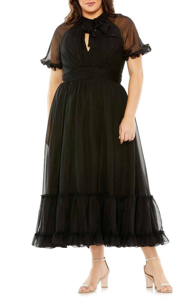 FABULOUSS BY MAC DUGGAL Sheer Puff Sleeve Cocktail Dress in Black Cover