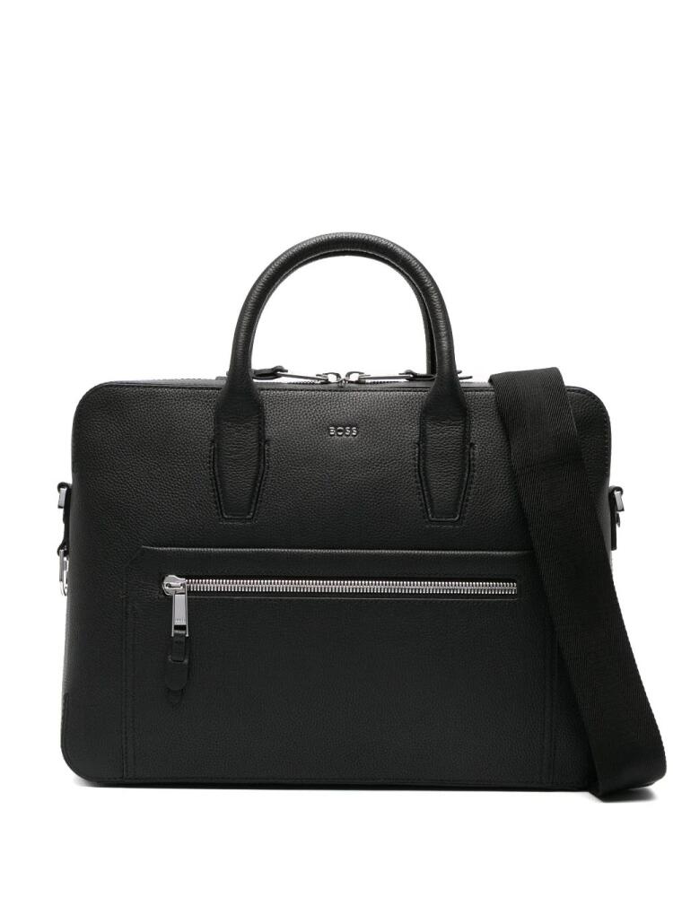 BOSS logo-plaque leather briefcase - Black Cover