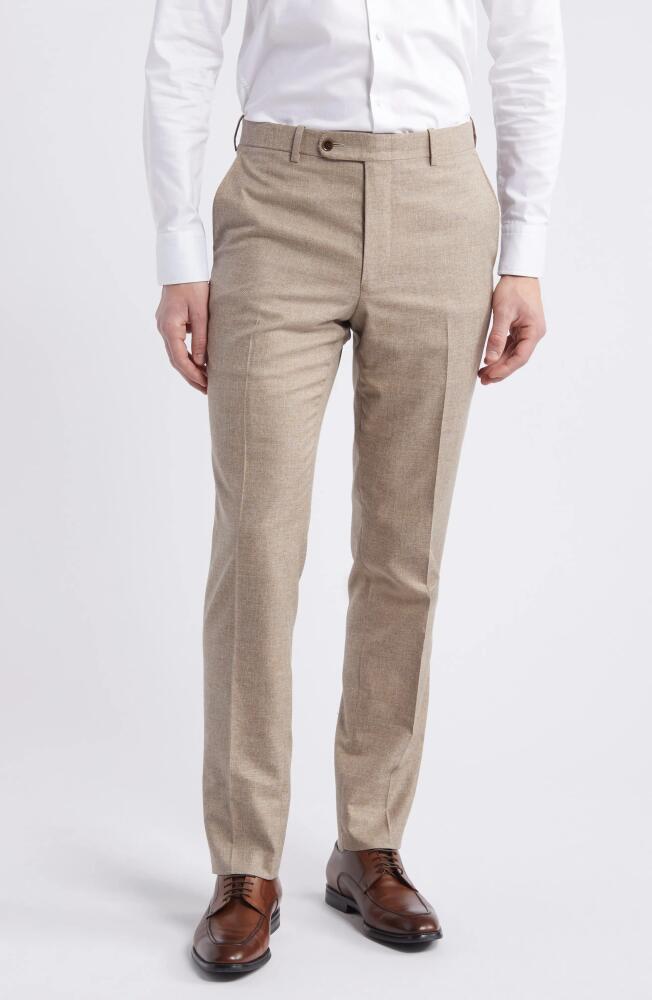 Peter Millar Flat Front Wool Blend Dress Pants in Tan Cover