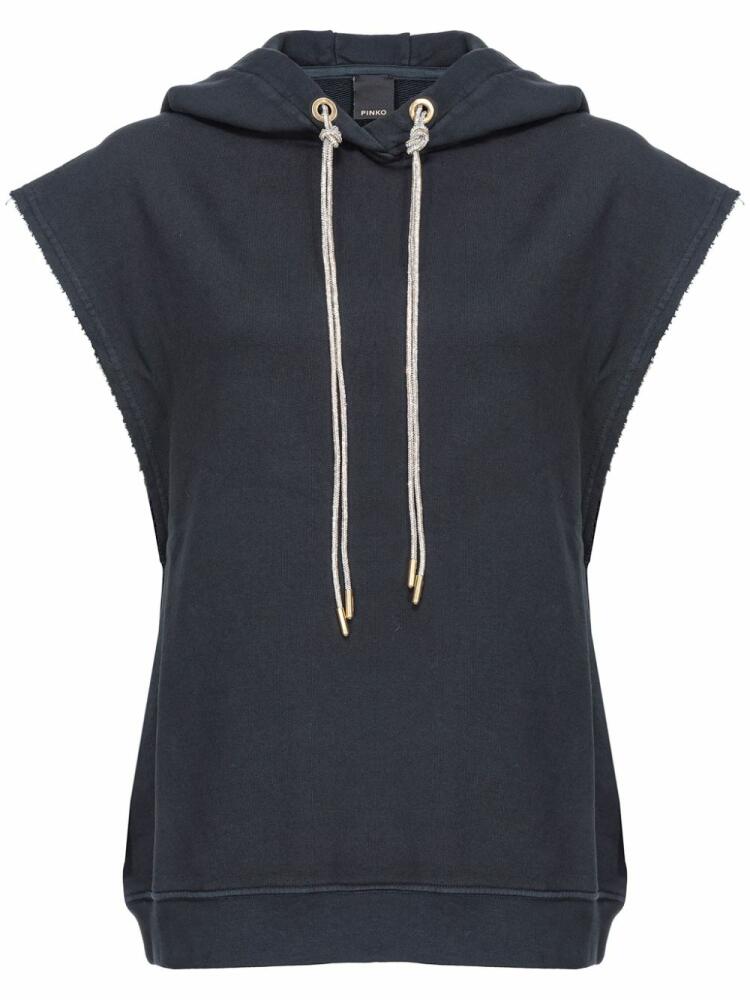 PINKO crystal-embellished sleeveless cotton hoodie - Black Cover