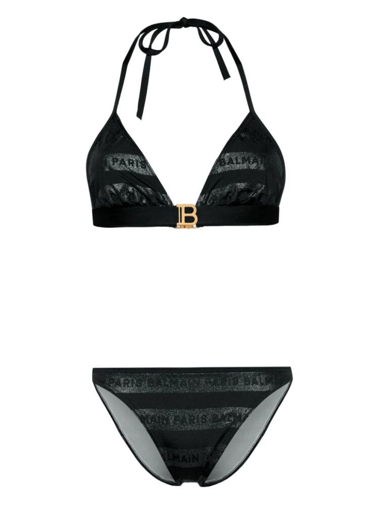 Balmain logo-print triangle bikini set - Black Cover