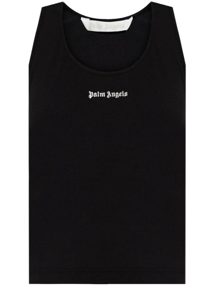 Palm Angels logo-embroidered ribbed tank top - Black Cover