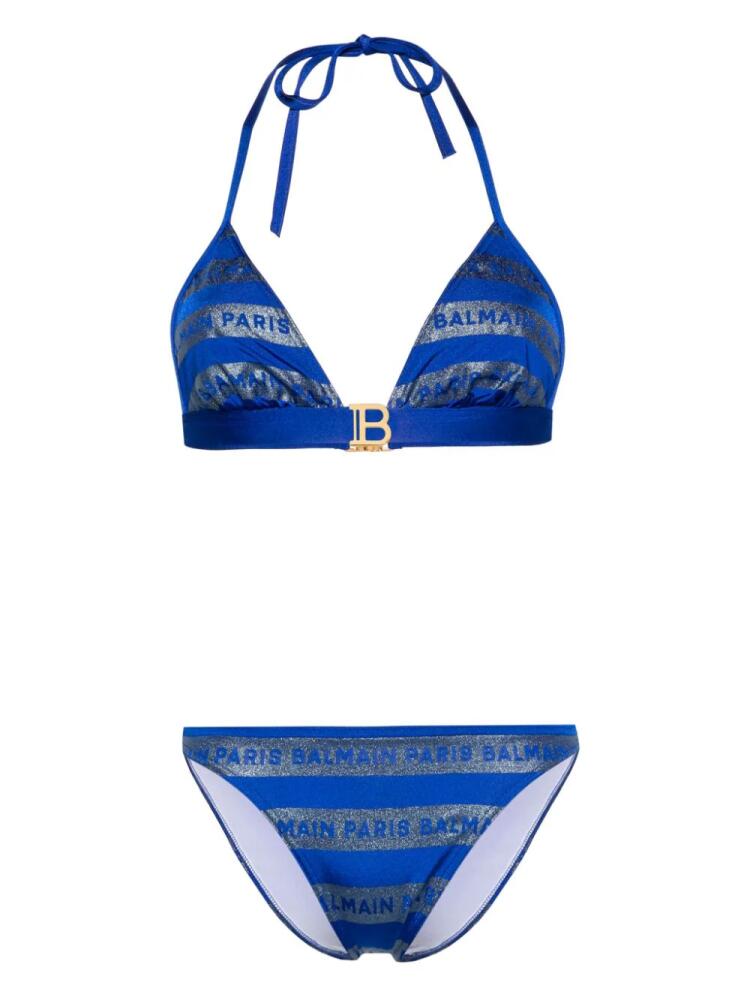 Balmain logo-print triangle bikini set - Blue Cover