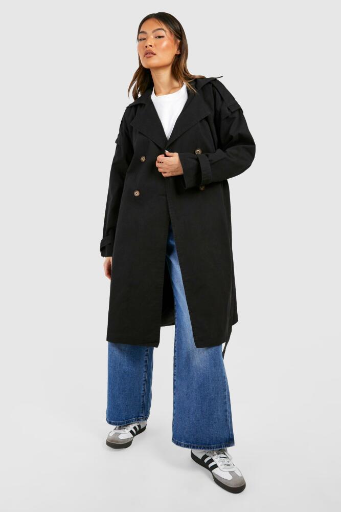 boohoo Womens Shoulder Detail Belted Trench Coat - Black Cover