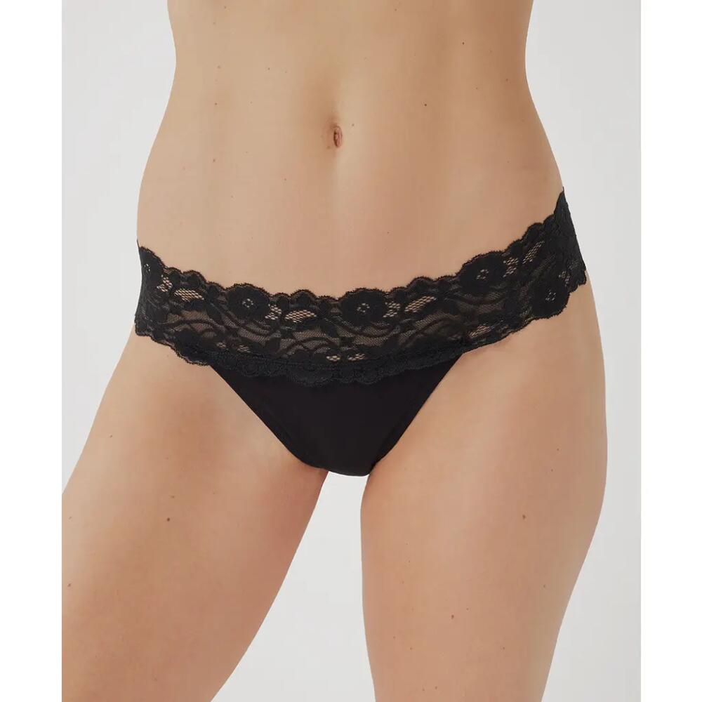 Pact Organic Cotton Lace Waist Thong 3-Pack in Black Cover