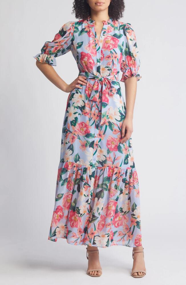 Eliza J Floral Belted Maxi Shirtdress in Light Blue Cover