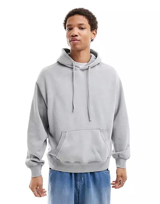 Bershka boxy fit washed hoodie in light gray Cover