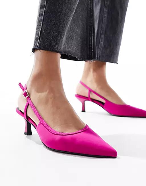 ASOS DESIGN Strut slingback kitten heeled shoes in raspberry-Pink Cover