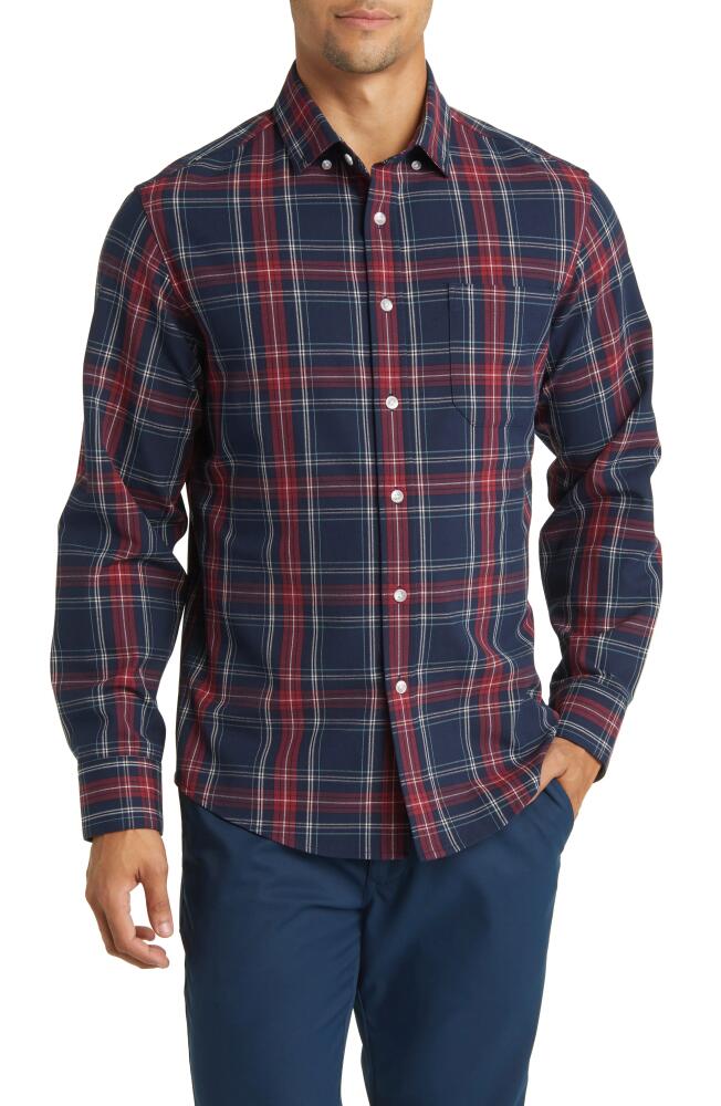 Mizzen+Main City Trim Fit Plaid Stretch Flannel Button-Down Shirt in Navy Tartan Cover