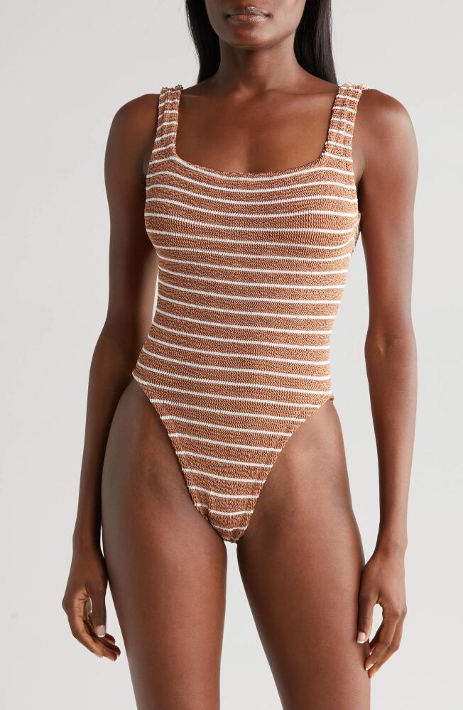 Hunza G Square Neck One-Piece Swimsuit in Metallic Cocoa/White Cover