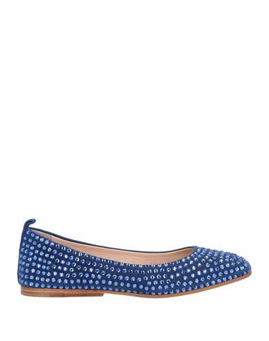 Eddy Daniele Woman Ballet flats Blue Soft Leather, Swarovski Crystal Cover