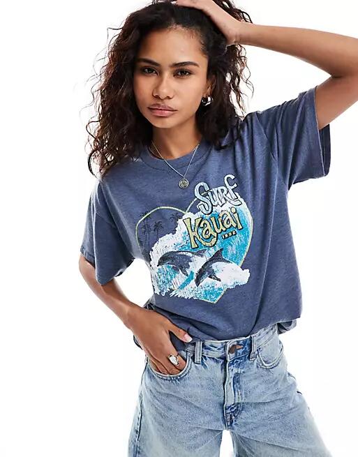 Daisy Street relaxed T-shirt in washed blue with dolphin graphic Cover