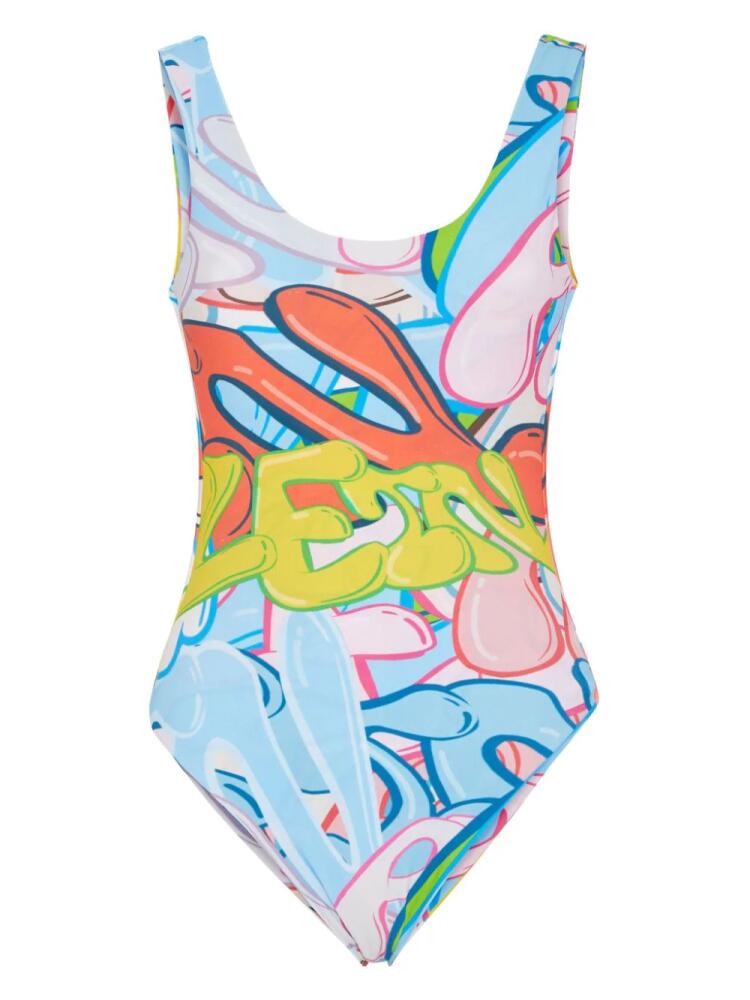 Philipp Plein graffiti-print stretch swimsuit - Blue Cover