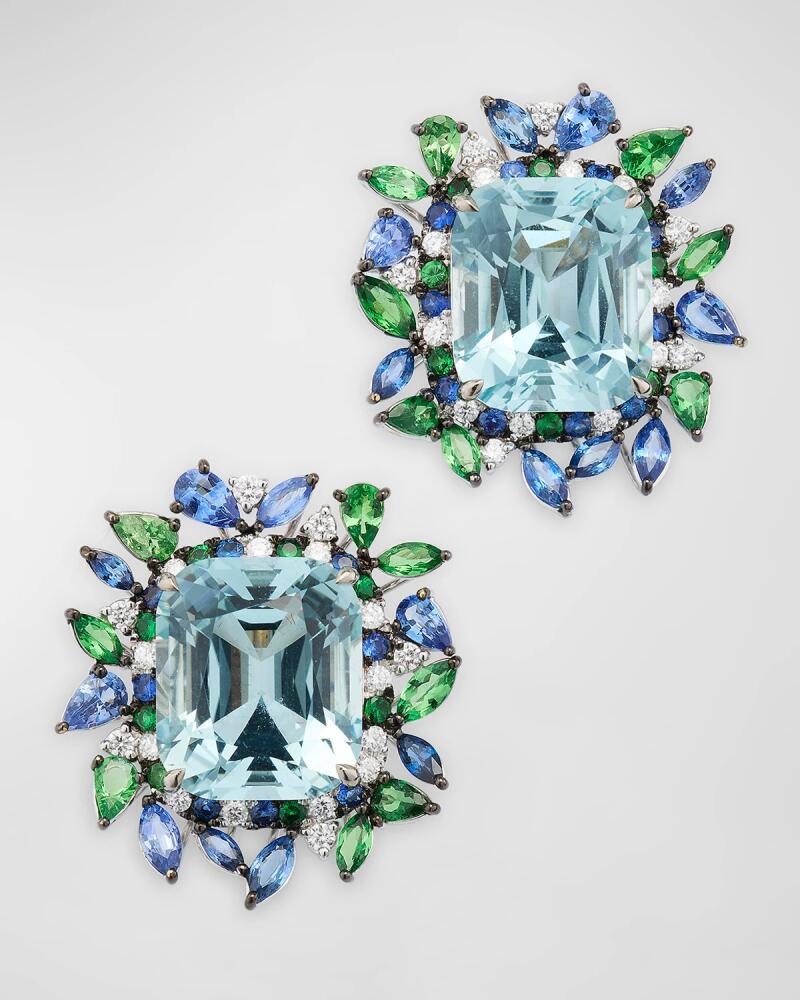 Alexander Laut 18K White Gold Aquamarine, Sapphire, Tsavorite and Diamond Earrings Cover