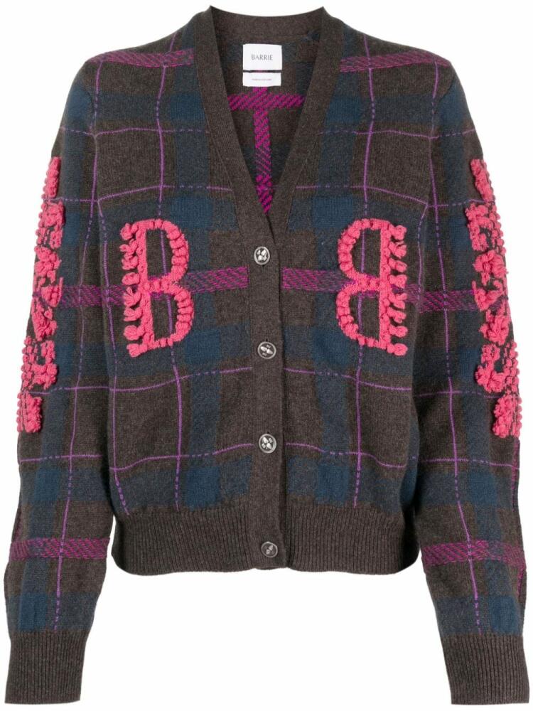 Barrie logo-embossed tartan-pattern cashmere cardigan - Brown Cover