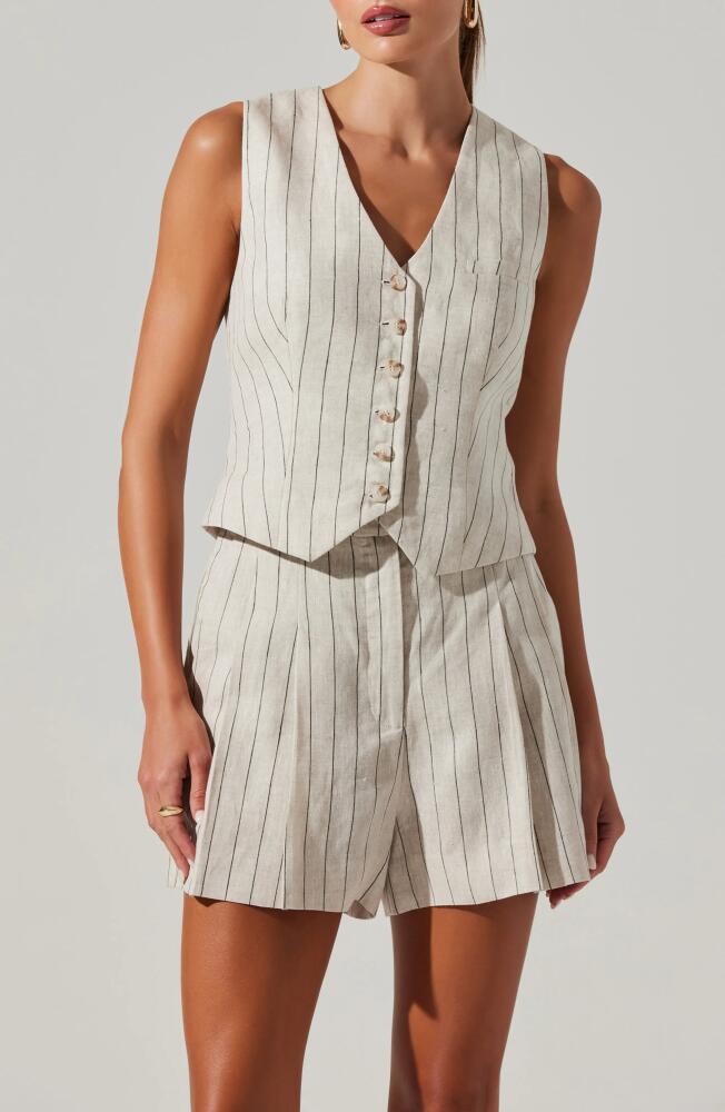 ASTR the Label Kaiko Pinstripe Linen Vest in Natural Black Stripe Cover