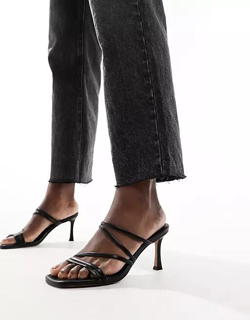 ASOS DESIGN Hayes strappy mid sandal heeled mules in black Cover