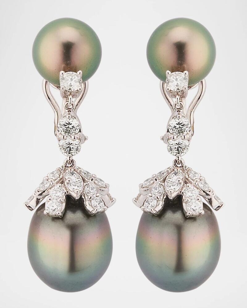 Belpearl 18K White Gold Tahitian Pearl and Diamond Drop Earrings Cover