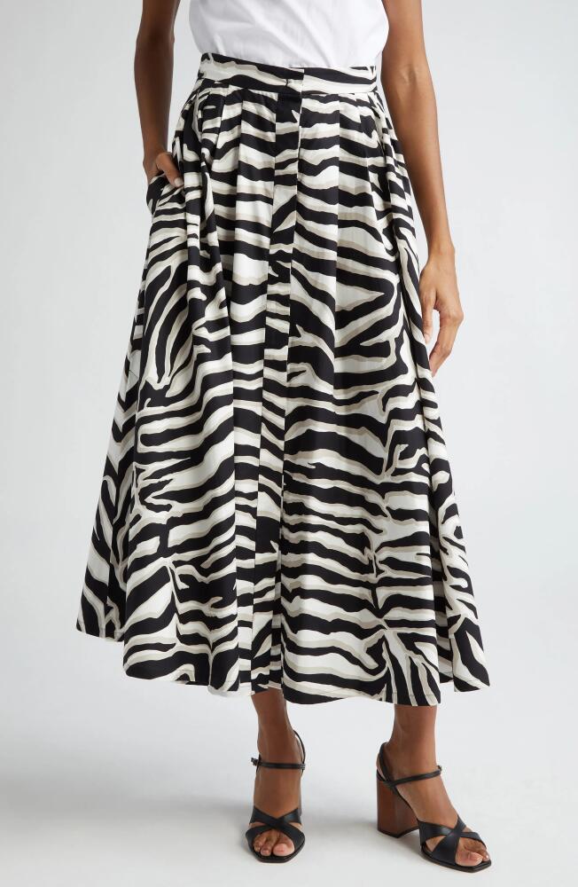 Max Mara Studio Nichols Abstract Stripe Cotton Midi Skirt in White Black Cover