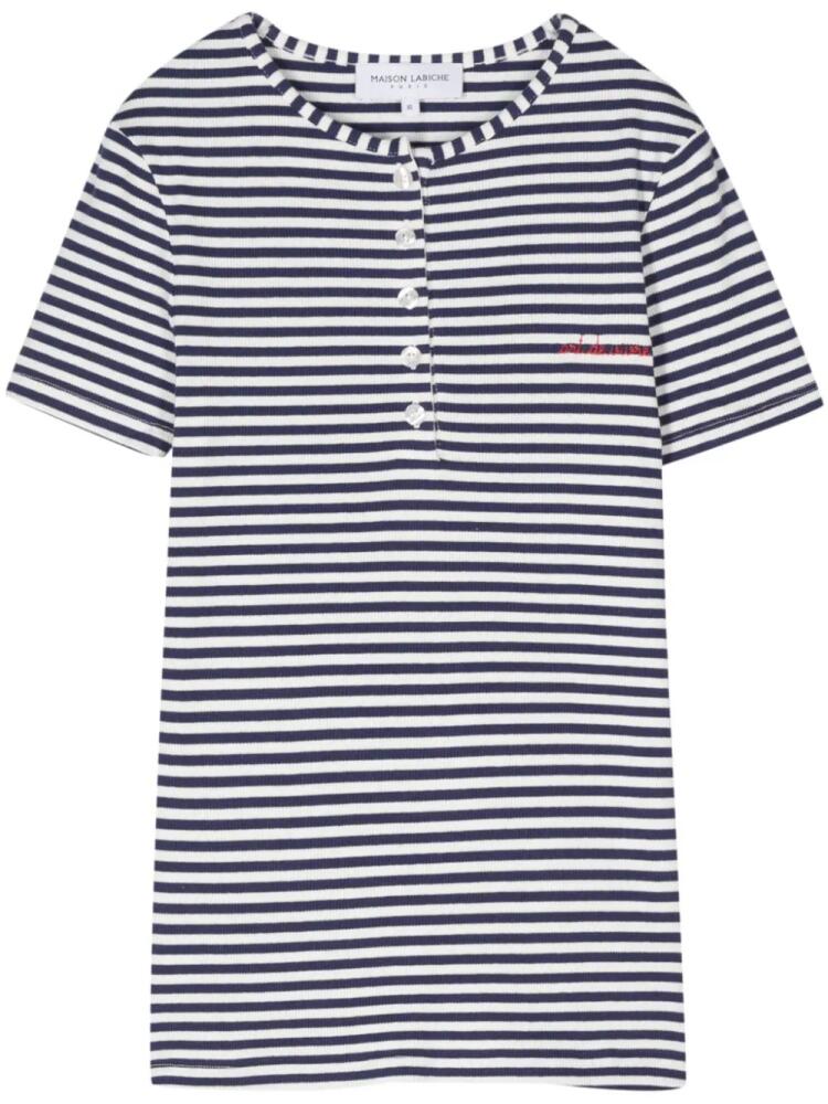 Maison Labiche slogan-embroidered striped T-shirt - Blue Cover