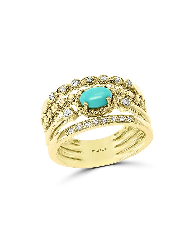 Bloomingdale's Fine Collection Turquiose & Diamond Multi-Row Ring in 14K Yellow Gold - Exclusive Cover