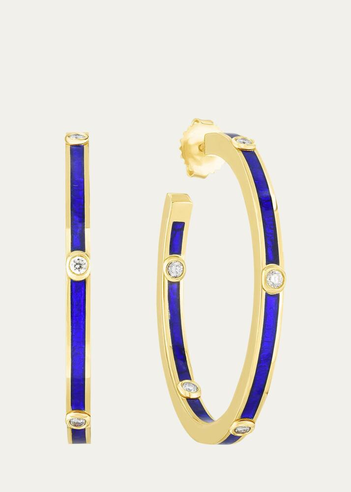 Audrey C. Jewels Enamel Hoop Earrings w/ Diamonds, Blue Cover