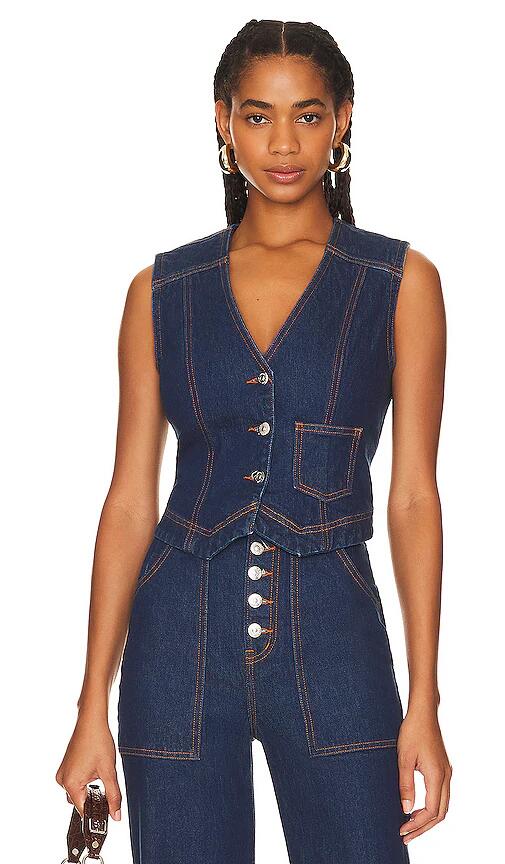 Veronica Beard Valeria Vest in Denim-Dark Cover