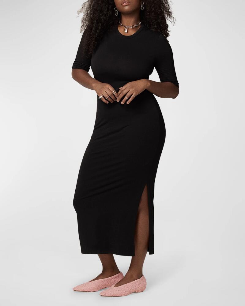 Another Tomorrow Fitted Midi Dress w/ Elbow Sleeves Cover