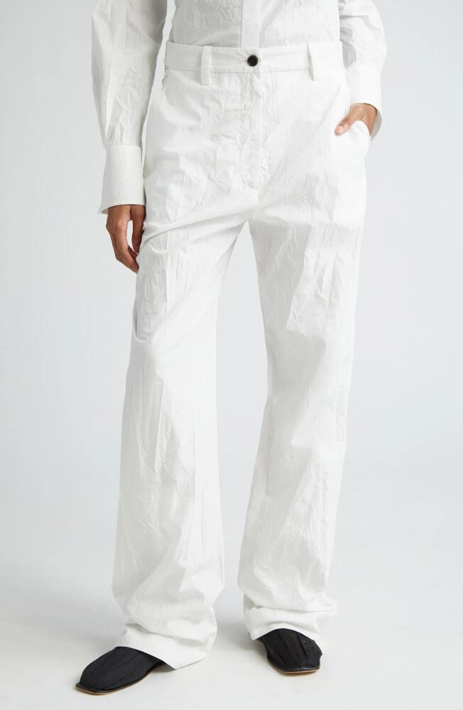 Proenza Schouler Rory Relaxed Fit Crinkled Poplin Straight Leg Pants in White Cover