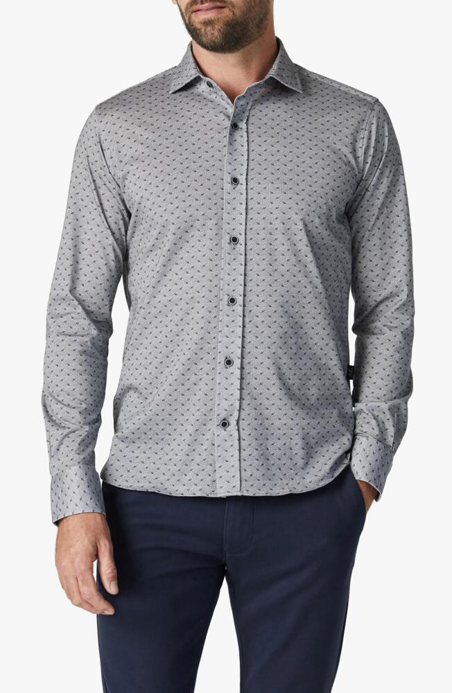 34 Heritage Leaf Pattern Jersey Button-Up Shirt in Grey Melange Cover