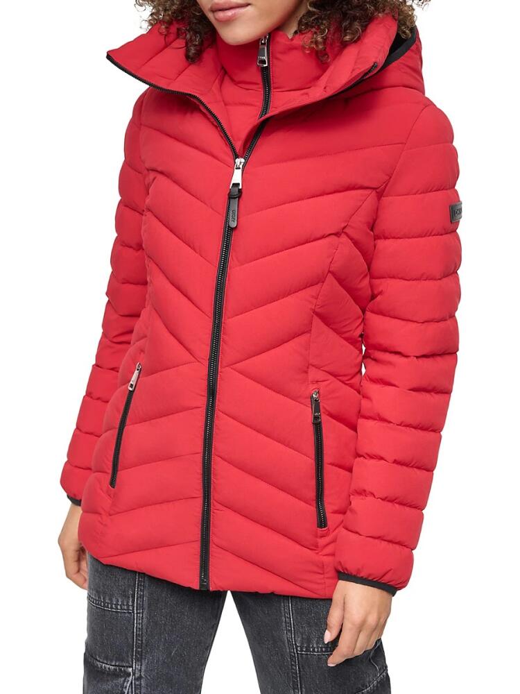 DKNY Women's Missy Chevron Quilted Bib-Front Puffer Jacket - Ruby Cover