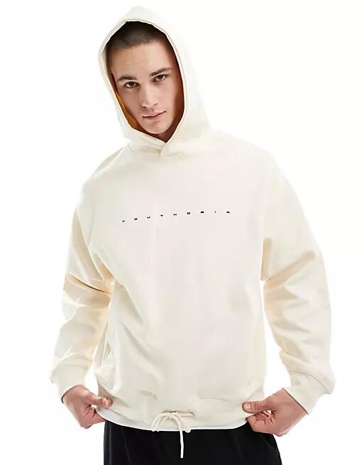 Bershka contrast printed hoodie in white Cover