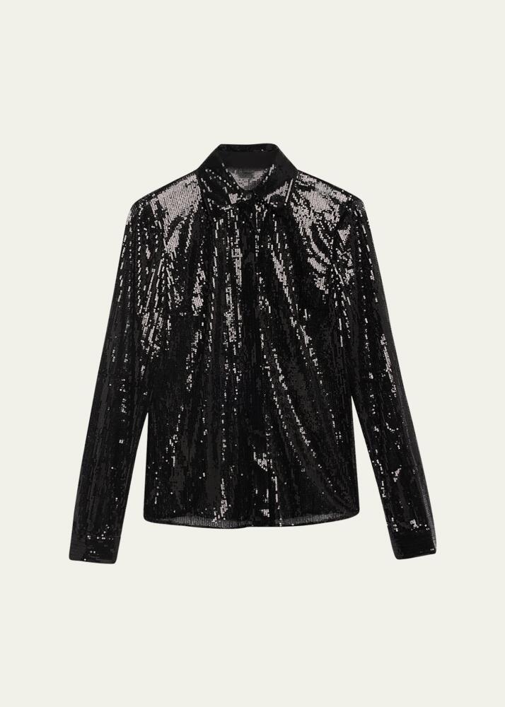 Michael Kors Collection Hansen Sequin Sheer Collared Shirt Cover