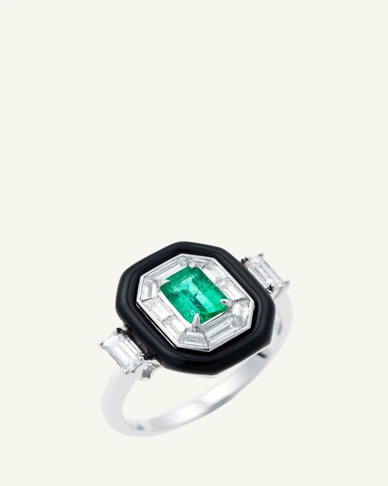 Nikos Koulis Oui 18k White Gold Black Enamel, Emerald and Diamond Ring Cover